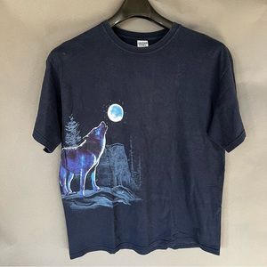 🌄 Colorado - Wolf at Moon T-shirt - XL - Blue 🌕